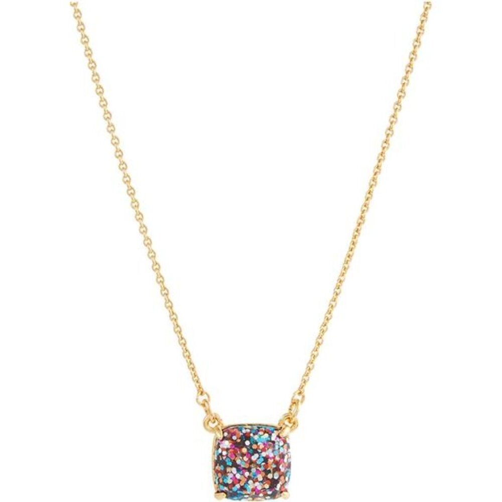 Mini Pendant Necklace Multi Glitter Gold Tone